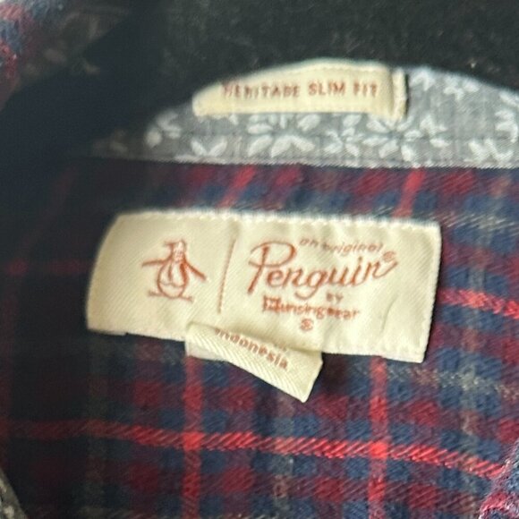 PENGUIN Heritage Slim Fit Soft Plaid Flannel Button Up Size Large - Picture 2 of 11